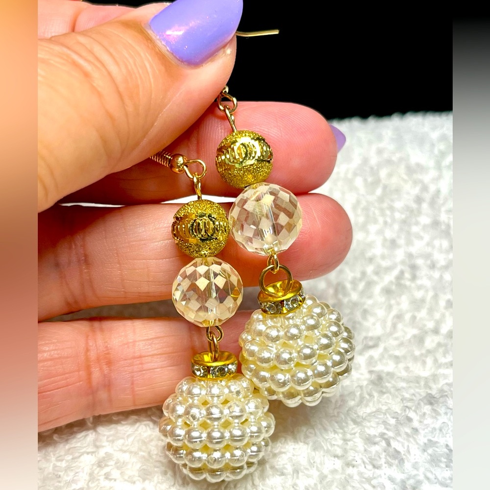 Vintage style old world long chunky earrings -fun -new -made by me